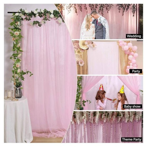 Pink Tulle Satin Backdrop Background Curtains Sheer Party Wedding Decor 5x7 feet - Picture 3 of 4